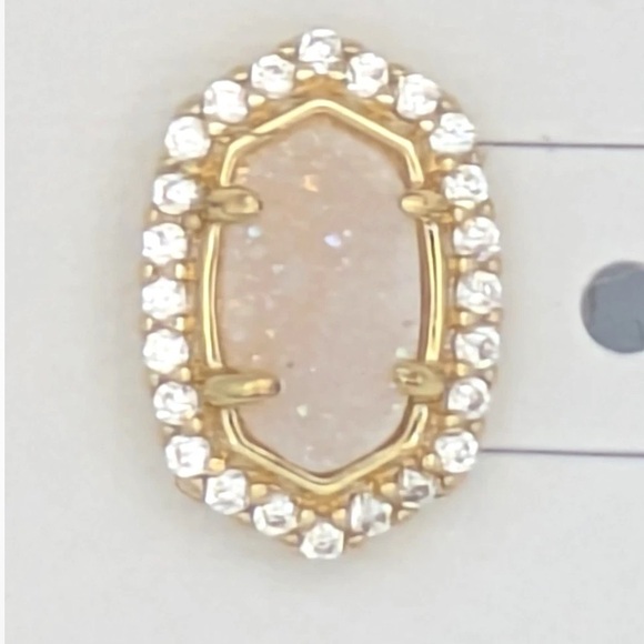 Kendra Scott Gold Plated Halo Stud Earrings in Iridescent Drusy Gold Like New - Picture 5 of 7